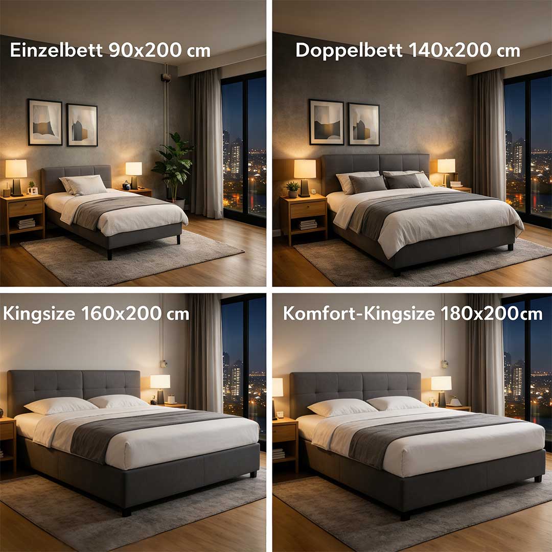 Modernes Schlafzimmer mit großem Bett – Vergleich verschiedener Bettgrößen für besseren Schlafkomfort