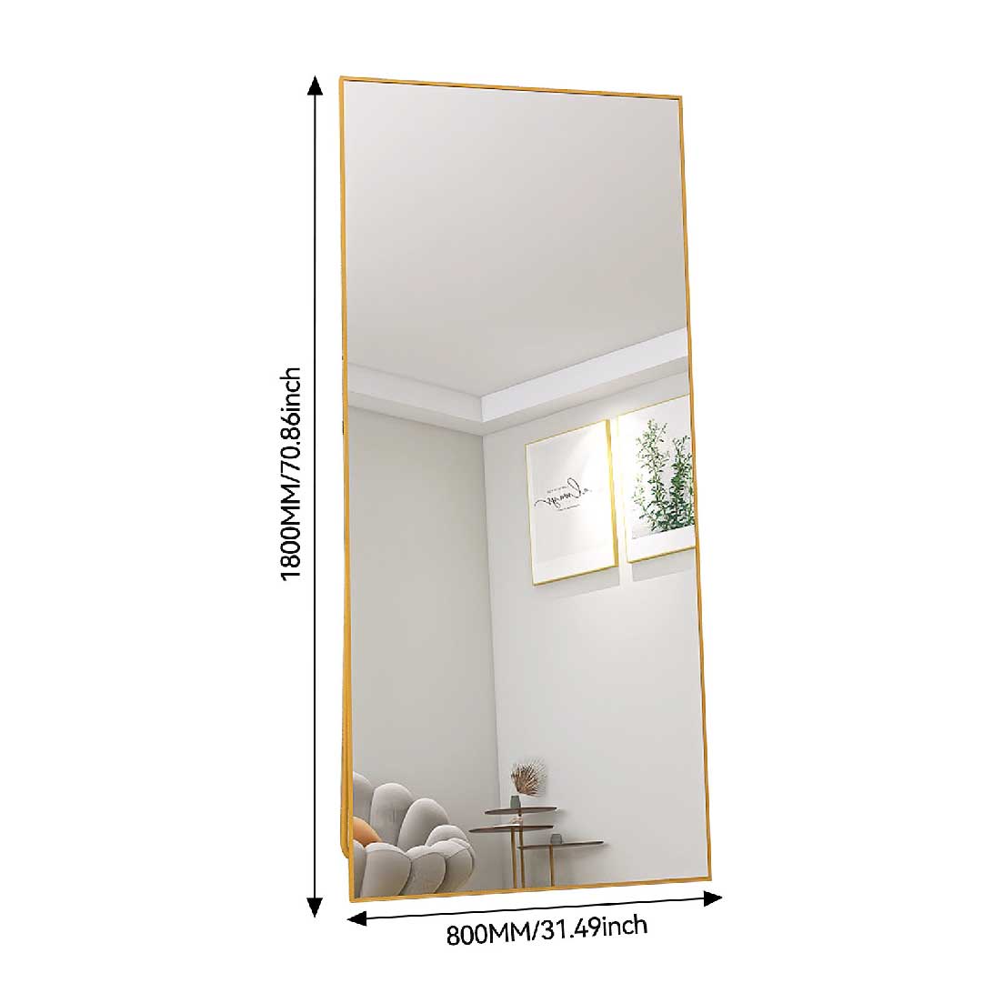 Standspiegel 180×80 cm mit Aluminiumrahmen – rechteckiger Ganzkörperspiegel mit Maßangaben, ideal als Wand- oder Bodenspiegel