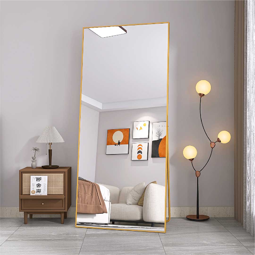 Yelenaro Standspiegel 180×80 cm mit Aluminiumrahmen, stabiler Ganzkörperspiegel als Stand- oder Wandlösung im Schlafzimmer