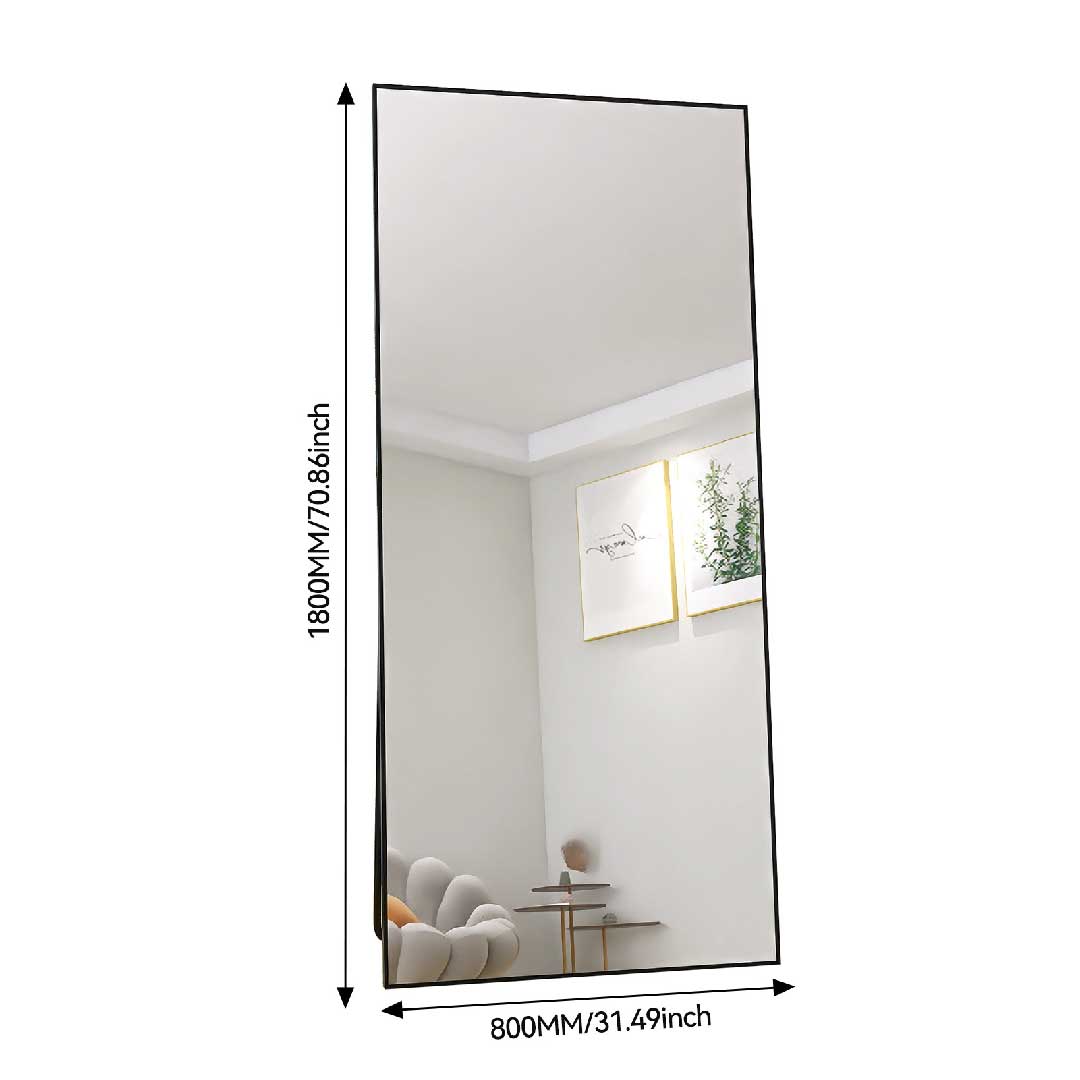 Moderner Ganzkörperspiegel 180×80 cm von Yelenaro, klarer Spiegel mit Aluminiumrahmen im Wohnbereich