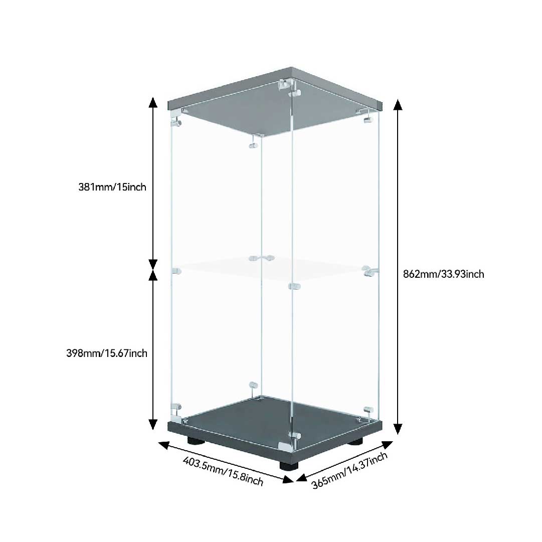 LED Glasvitrine mit Schloss – 2-stöckiger Glasschrank, Sammlervitrine aus Holz & Glas