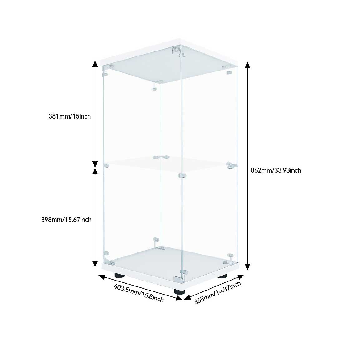 LED Glasvitrine mit Schloss – 2-stöckiger Glasschrank, Sammlervitrine aus Holz & Glas