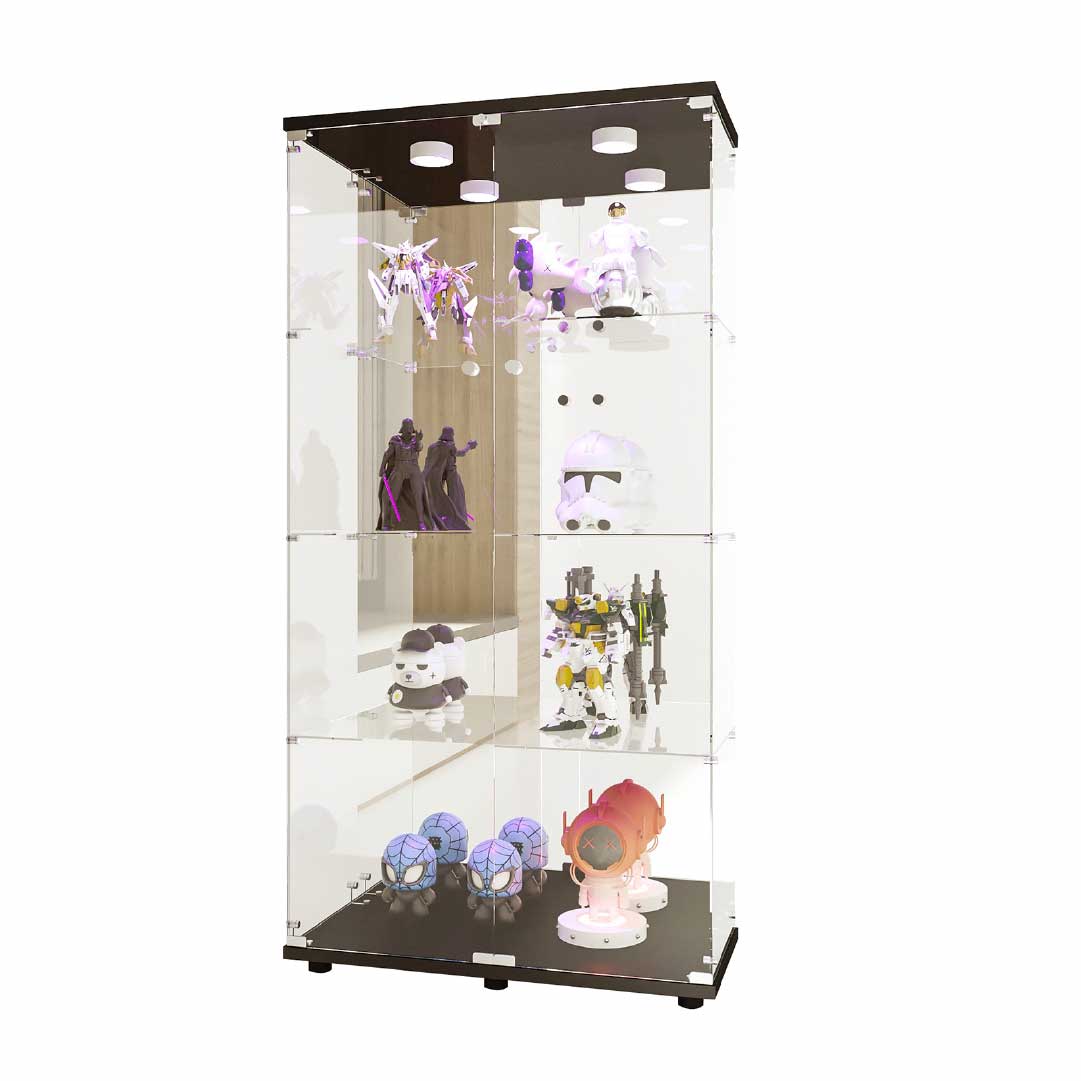 Yelenaro glasvitrin 163 cm – golvvitrin med lås, LED som tillval