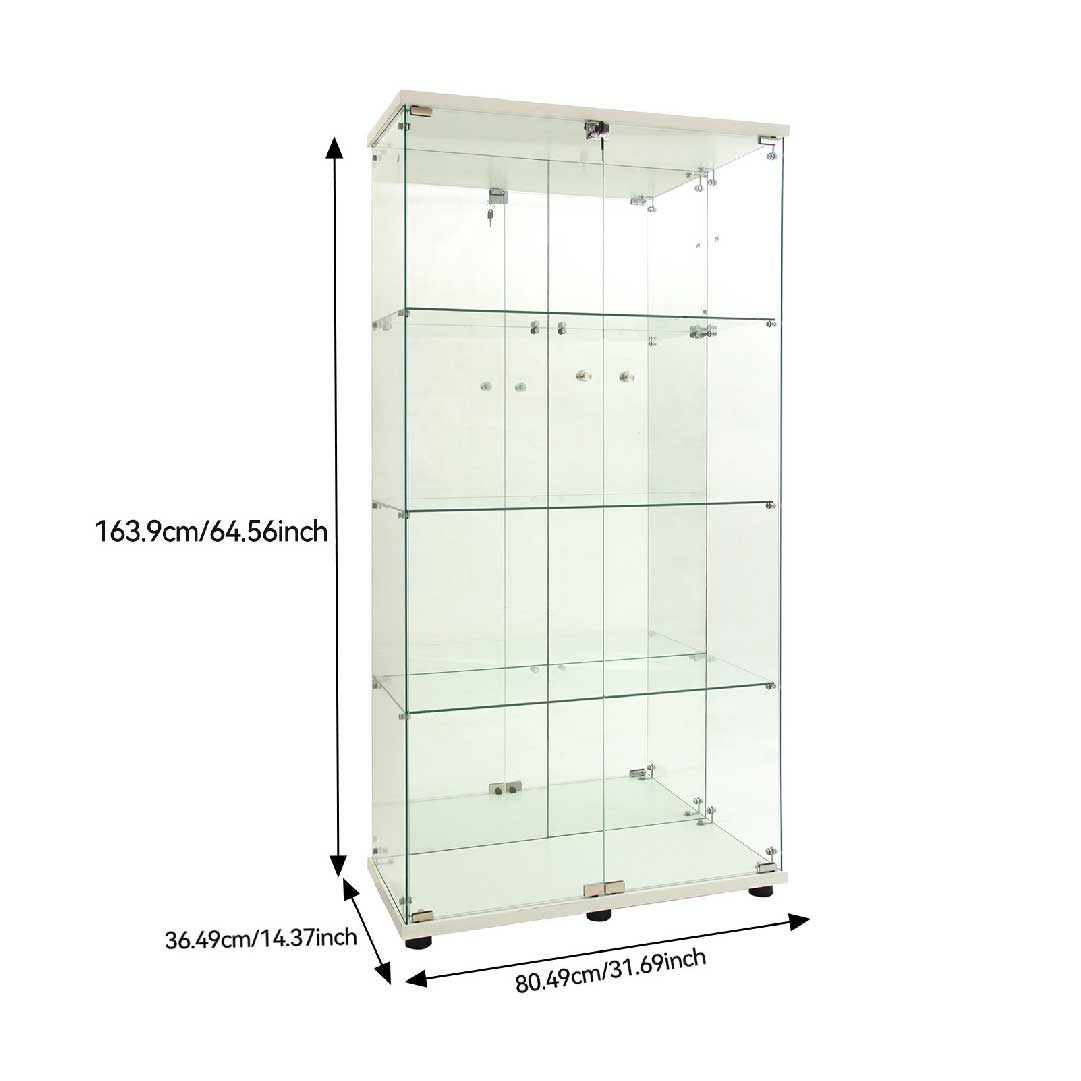 Yelenaro glasvitrin 163 cm – golvvitrin med lås, LED som tillval