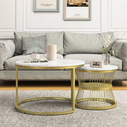 Yelenaro Couchtisch Rund Weiss Marmor Optik – 2er Set Gold Wohnzimmertisch