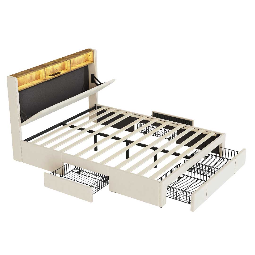 Yelenaro LED-Polsterbett 160×200cm – Mit USB & Stauraum