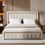 Cremefarbenes Yelenaro Samt-Polsterbett mit Stauraum im modernen Schlafzimmer, elegantes Design 140/160×200 cm