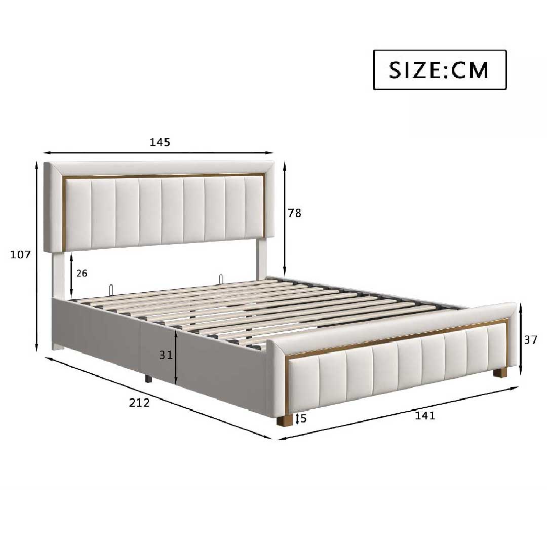 Maße des Yelenaro Polsterbetts mit Stauraum, Samtbett 140×200 cm mit gepolstertem Kopfteil