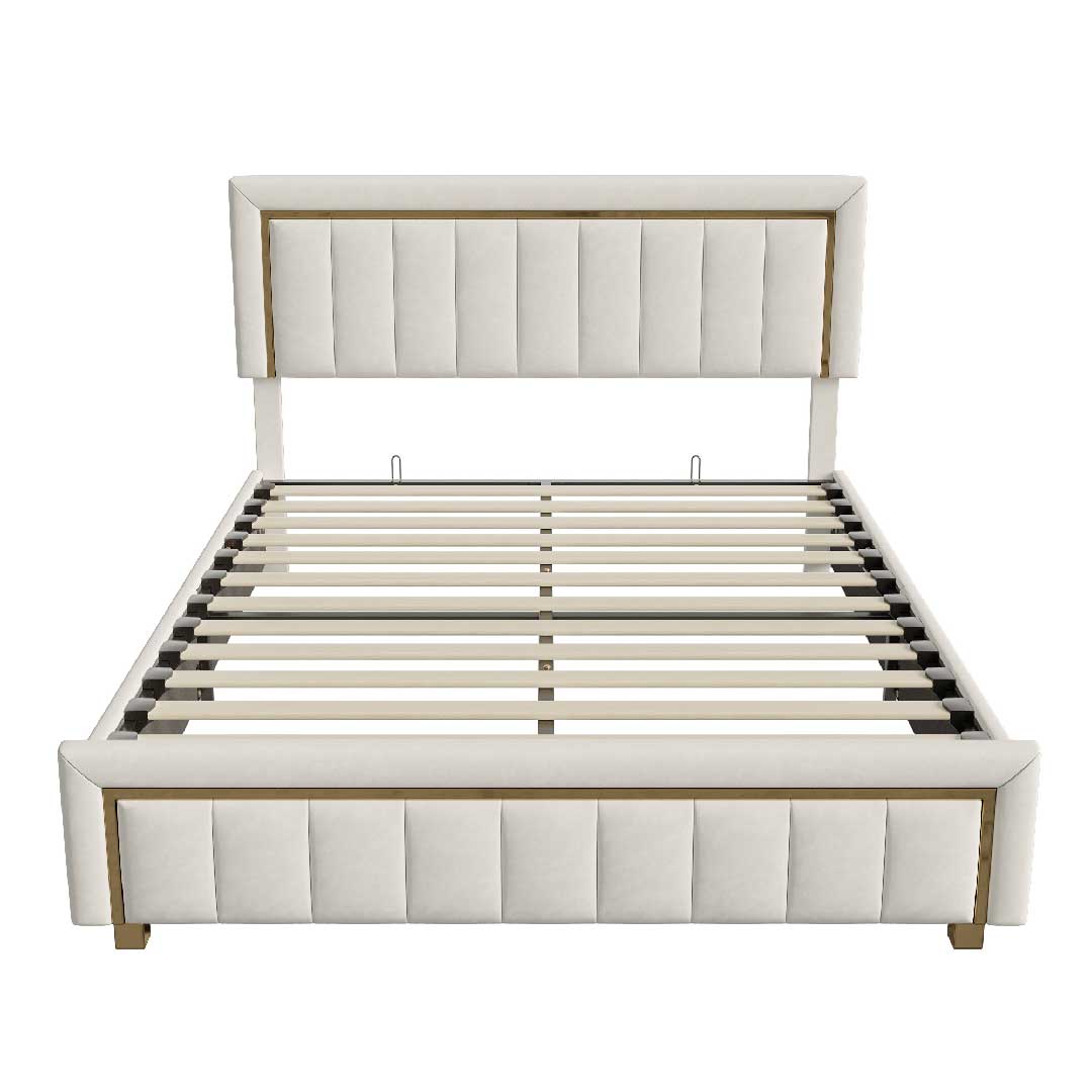 Yelenaro Samt-Polsterbett mit Stauraum, stabiler Lattenrost und gepolstertes Kopfteil, 140/160×200 cm