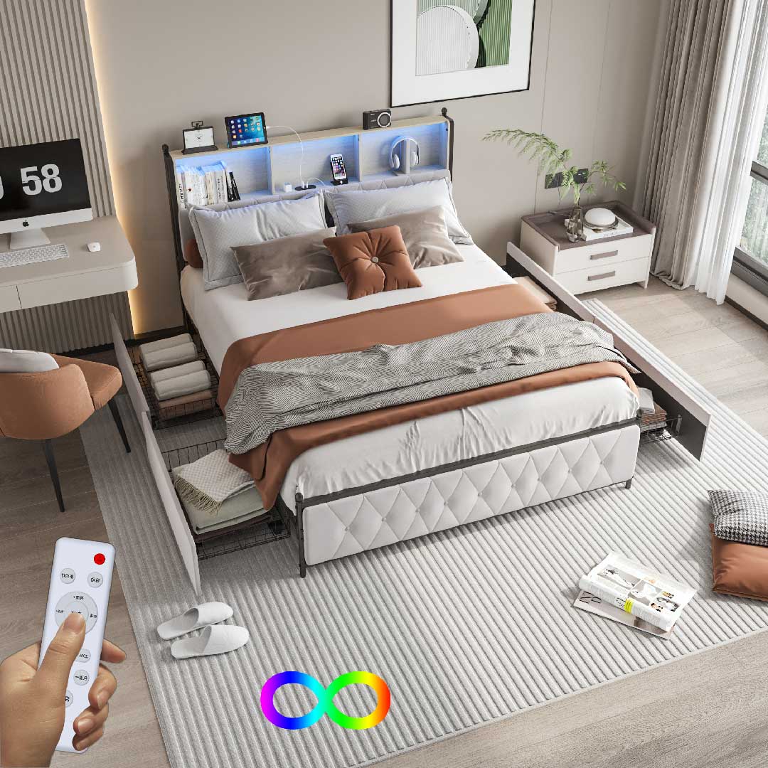 LED-Polsterbett mit Farbwechsel und Fernbedienung – YELENARO Bett mit individuell steuerbarer Beleuchtung