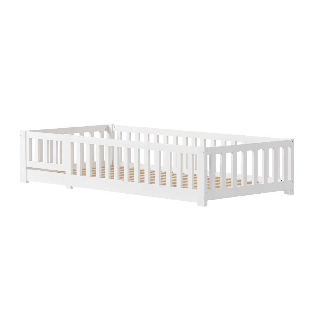Yelenaro Montessori Kinderbett 90x200 mit Rausfallschutz Weiß
