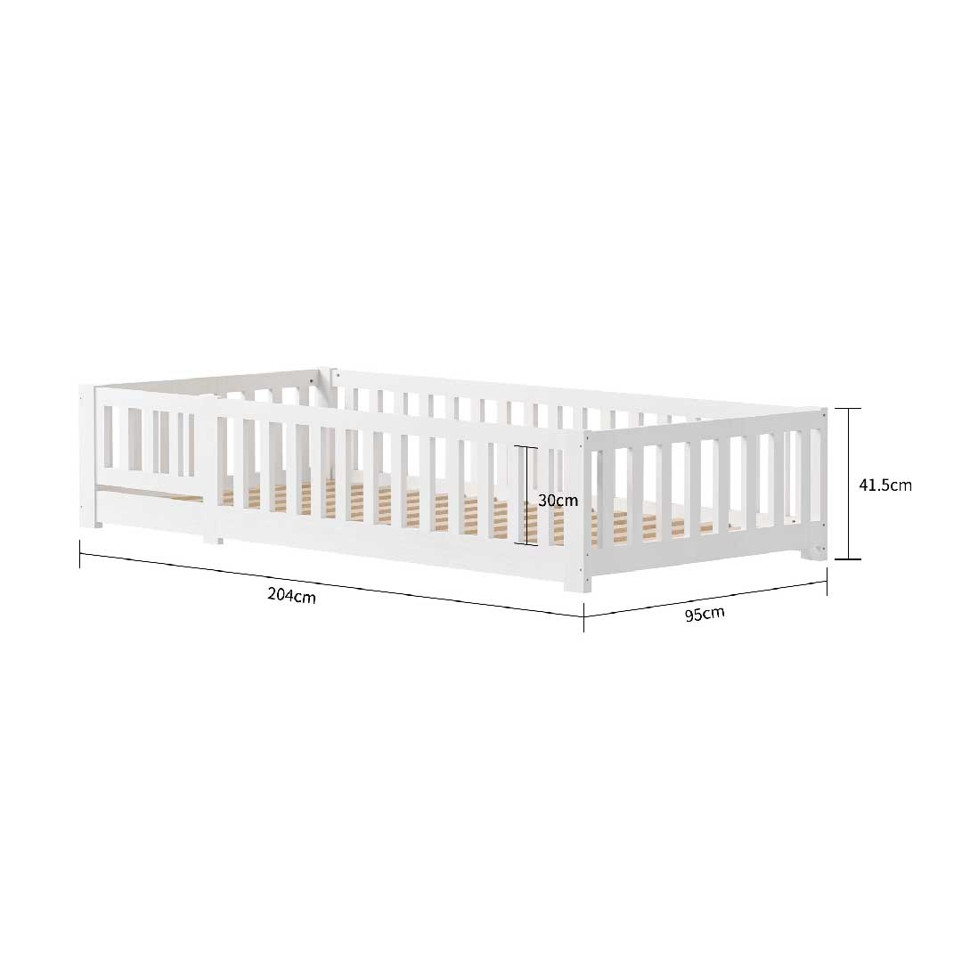 Yelenaro Montessori Kinderbett 90x200 mit Rausfallschutz Weiß