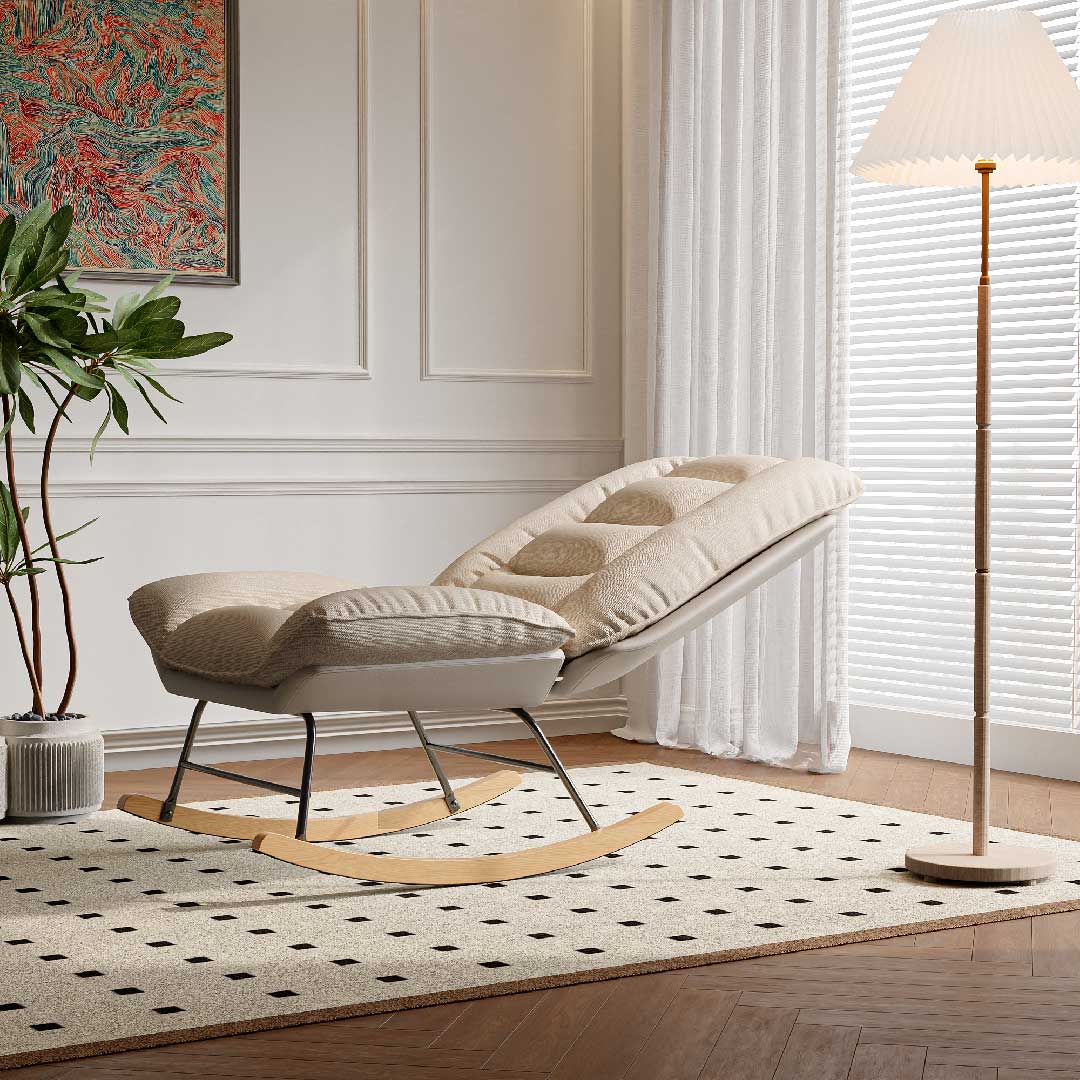 Yelenaro Schaukelstuhl – Verstellbarer Relaxsessel aus Leinen mit Holzfüßen, ergonomisch & modern für Wohnzimmer & Schlafzimmer