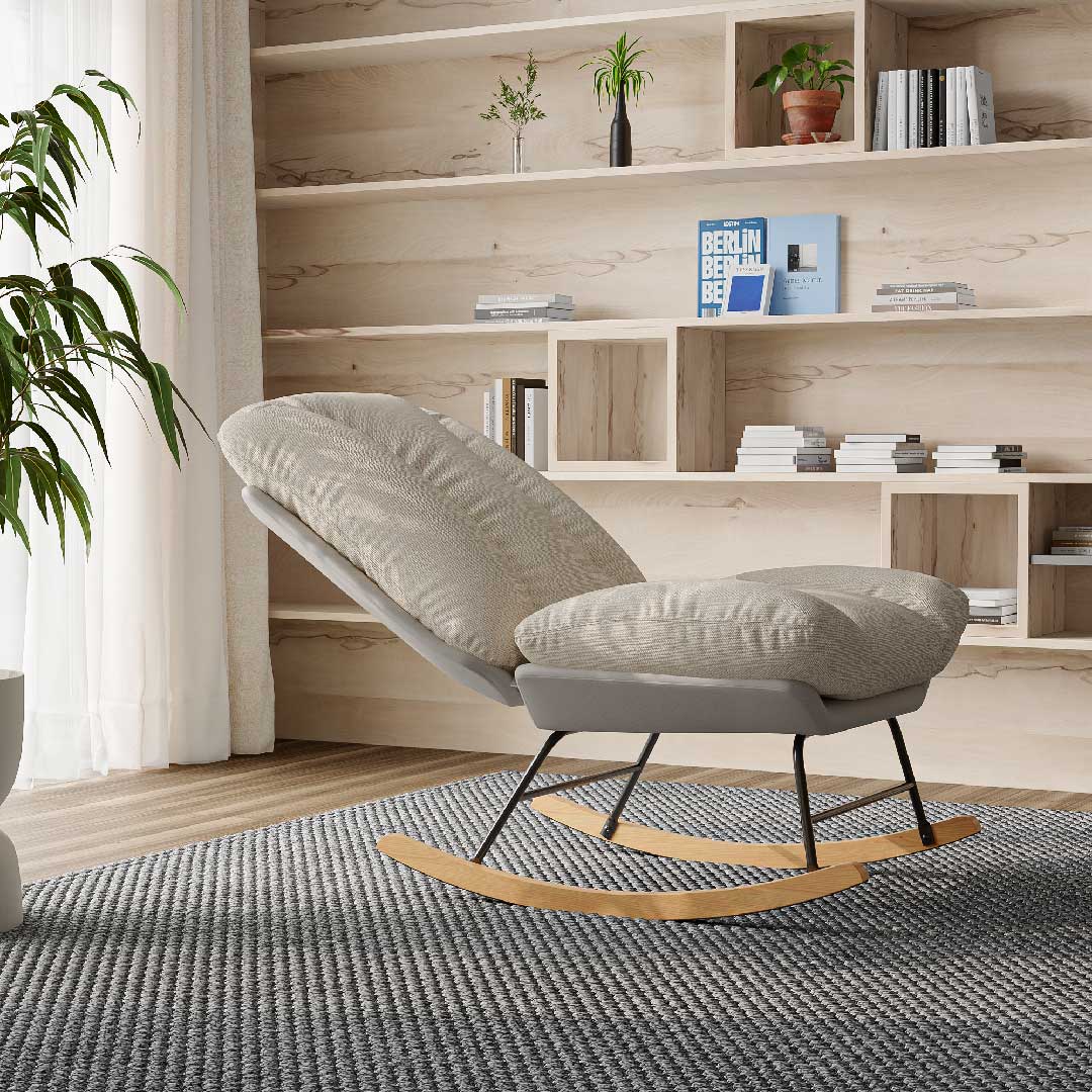 Yelenaro Schaukelstuhl – Verstellbarer Relaxsessel aus Leinen mit Holzfüßen, ergonomisch & modern für Wohnzimmer & Schlafzimmer