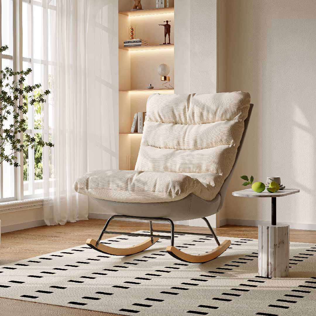 Yelenaro Schaukelstuhl – Verstellbarer Relaxsessel aus Leinen mit Holzfüßen, ergonomisch & modern für Wohnzimmer & Schlafzimmer
