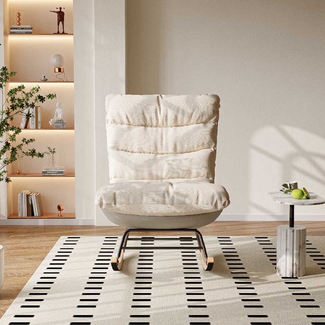 Yelenaro Schaukelstuhl – Verstellbarer Relaxsessel aus Leinen mit Holzfüßen, ergonomisch & modern für Wohnzimmer & Schlafzimmer