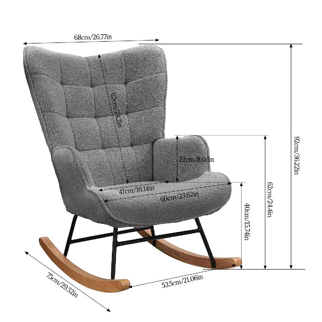Yelenaro Bouclé Schaukelstuhl mit hohem Rücken – Ergonomischer Relaxsessel mit Holzfüßen für Wohnzimmer & Schlafzimmer