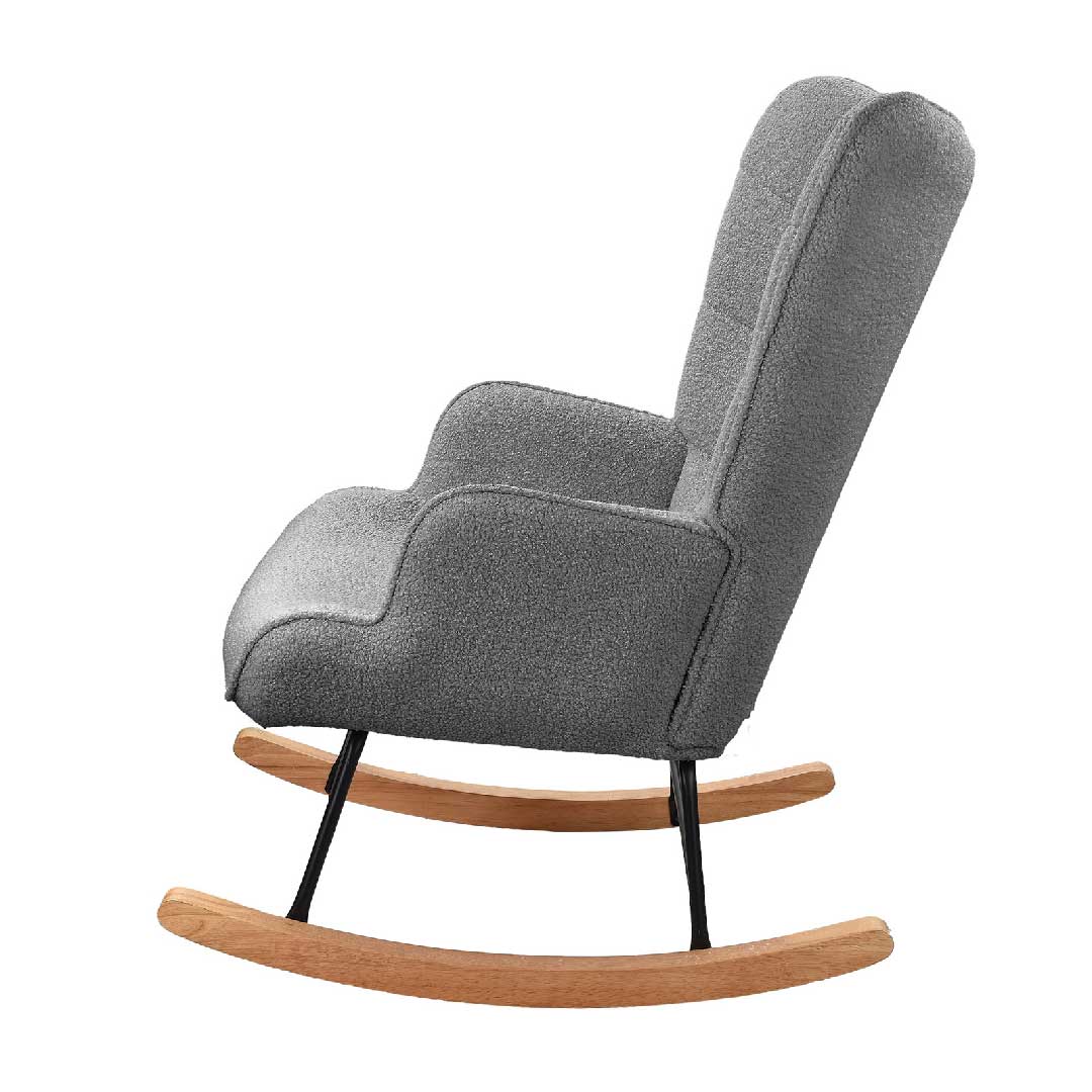 Yelenaro Bouclé Schaukelstuhl mit hohem Rücken – Ergonomischer Relaxsessel mit Holzfüßen für Wohnzimmer & Schlafzimmer