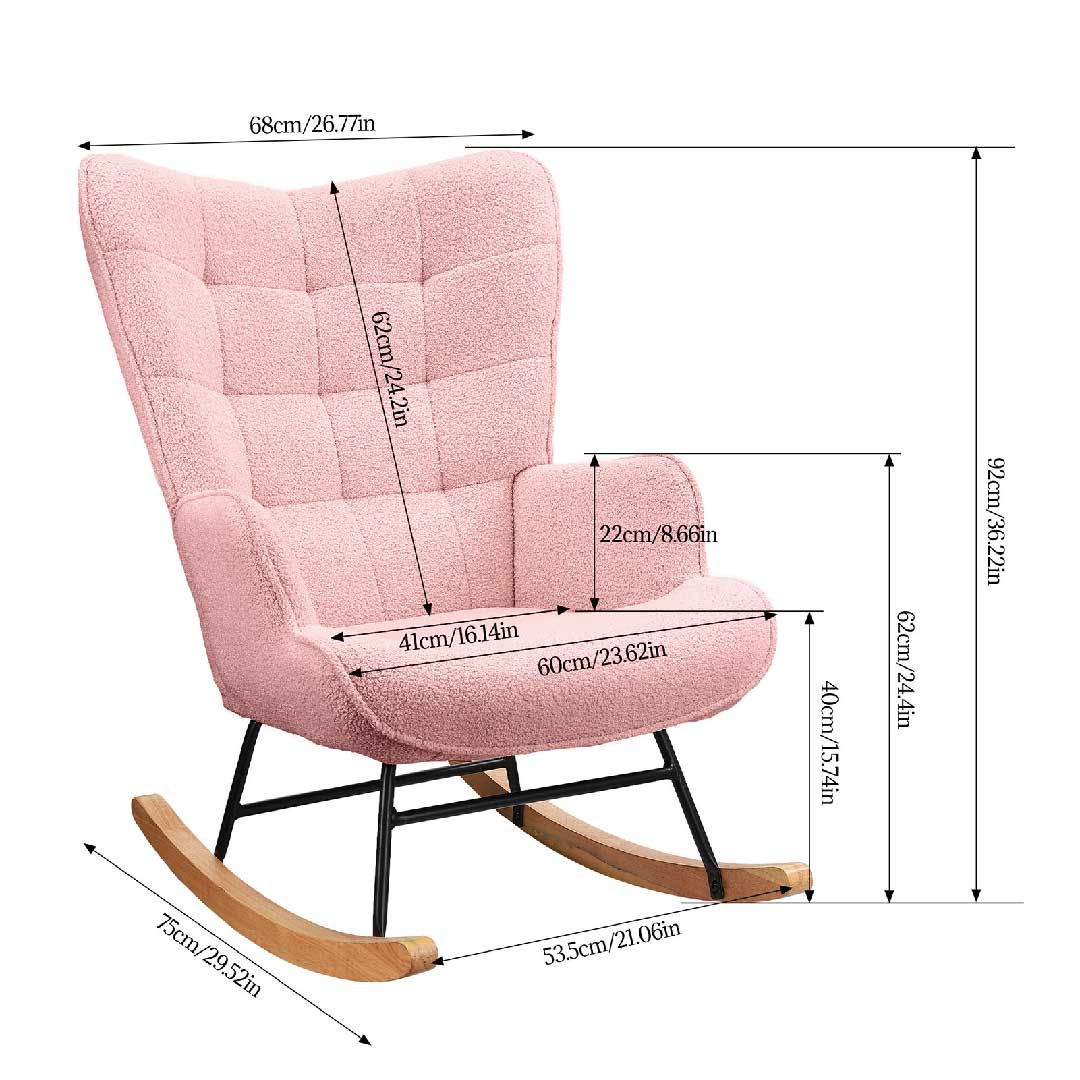 Yelenaro Bouclé Schaukelstuhl mit hohem Rücken – Ergonomischer Relaxsessel mit Holzfüßen für Wohnzimmer & Schlafzimmer