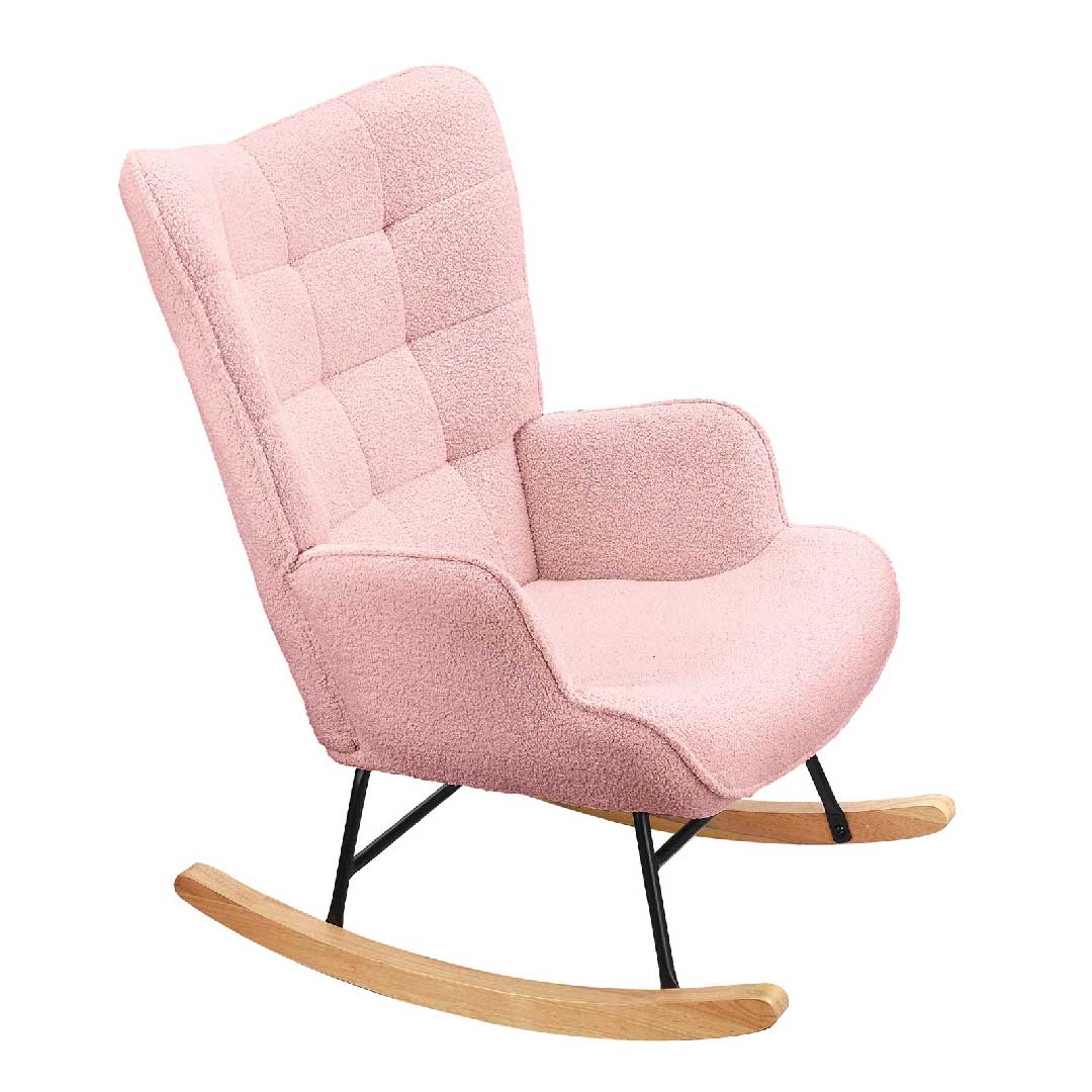 Yelenaro Bouclé Schaukelstuhl mit hohem Rücken – Ergonomischer Relaxsessel mit Holzfüßen für Wohnzimmer & Schlafzimmer