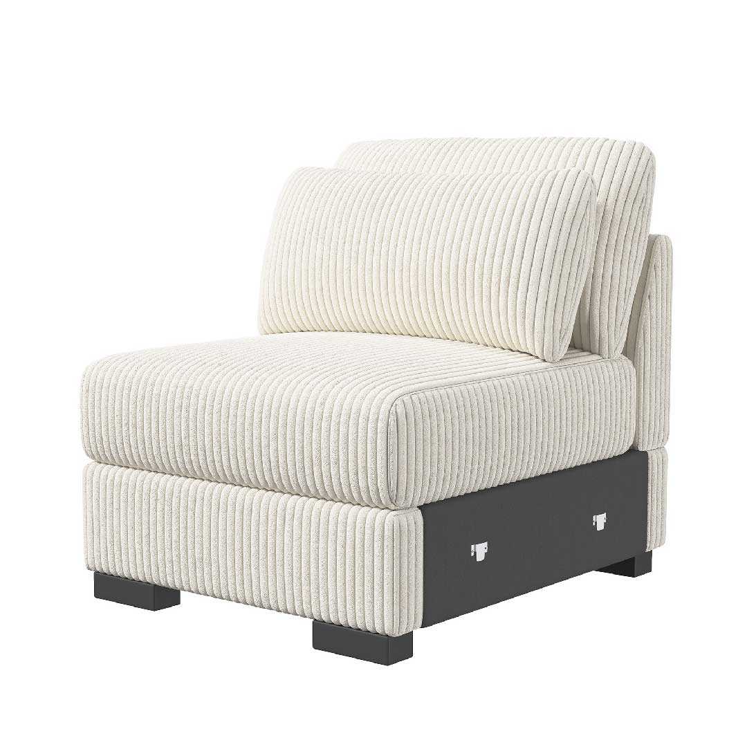 Modulares Sofa-Einzelelement mit Cordstoff und Taschenfederkern, weißer Bezug