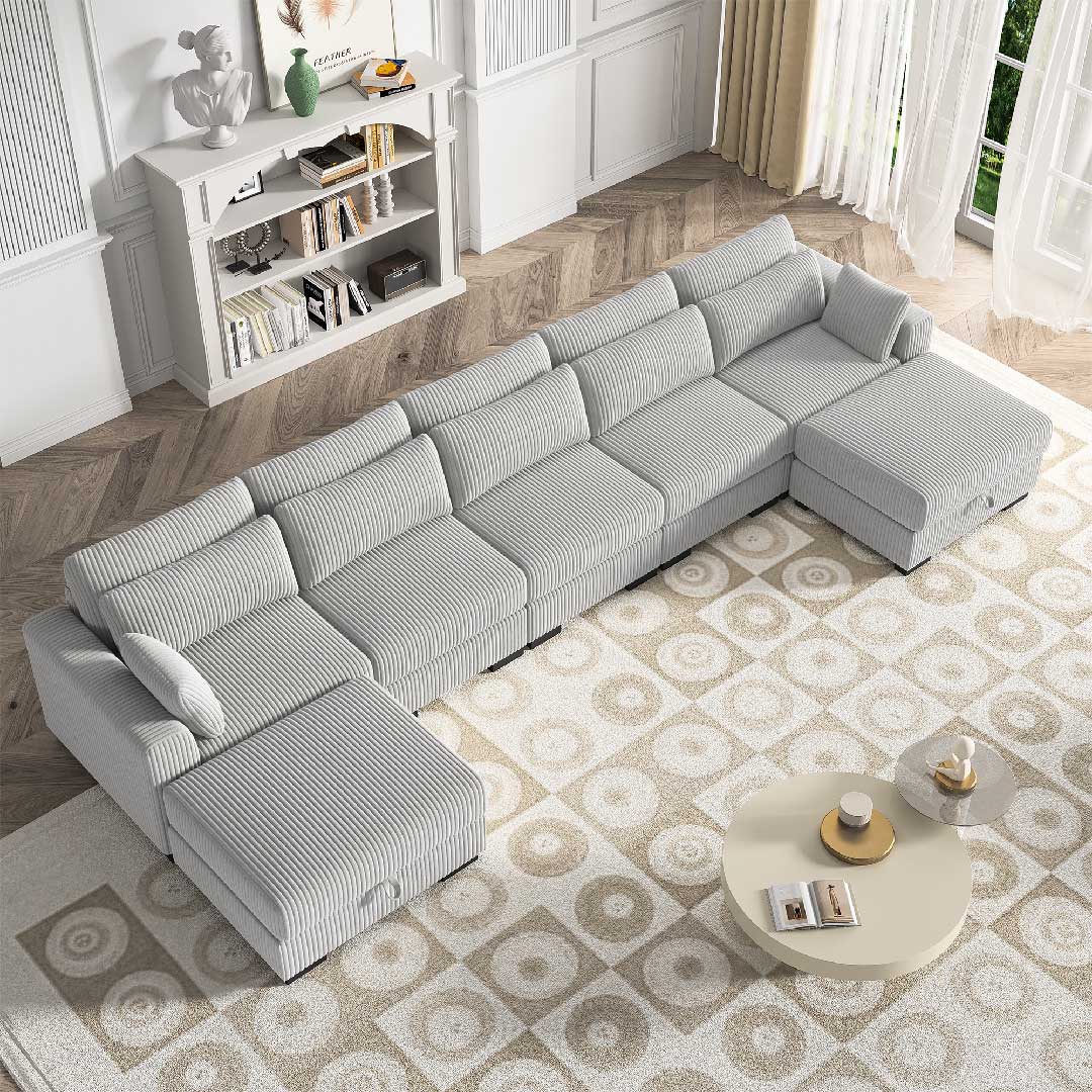 Wohnlandschaft aus Cord – platzsparendes Sofa für moderne Wohnräume
