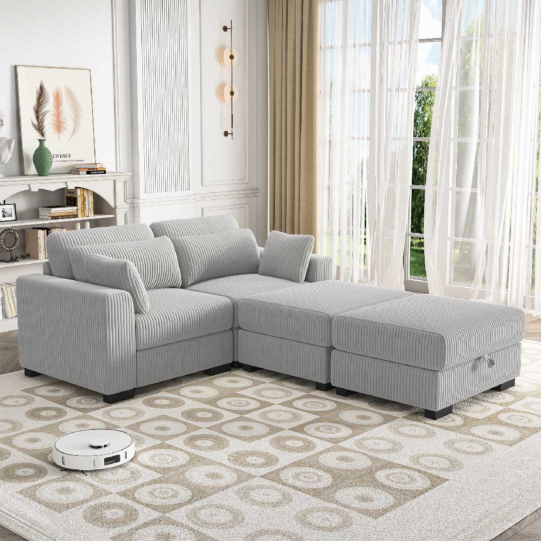 Modulares Ecksofa aus Cord – flexibel kombinierbares Sofa mit Ottomane