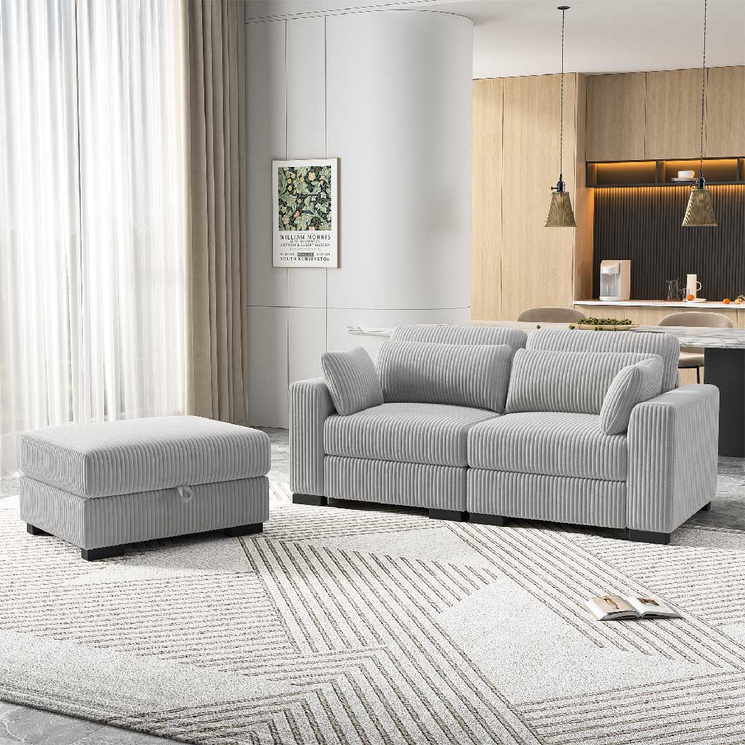 Modularsofa mit Hocker – flexibel erweiterbares Cord Sofa für Wohnzimmer