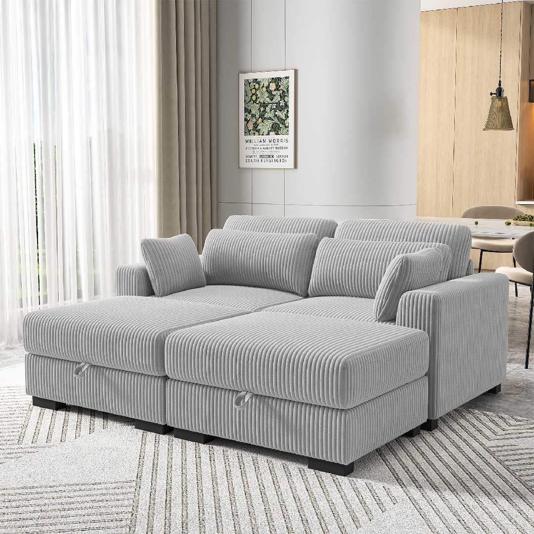 Cord Sofa mit Ottomane – gemütliches Wohnsofa zum Entspannen