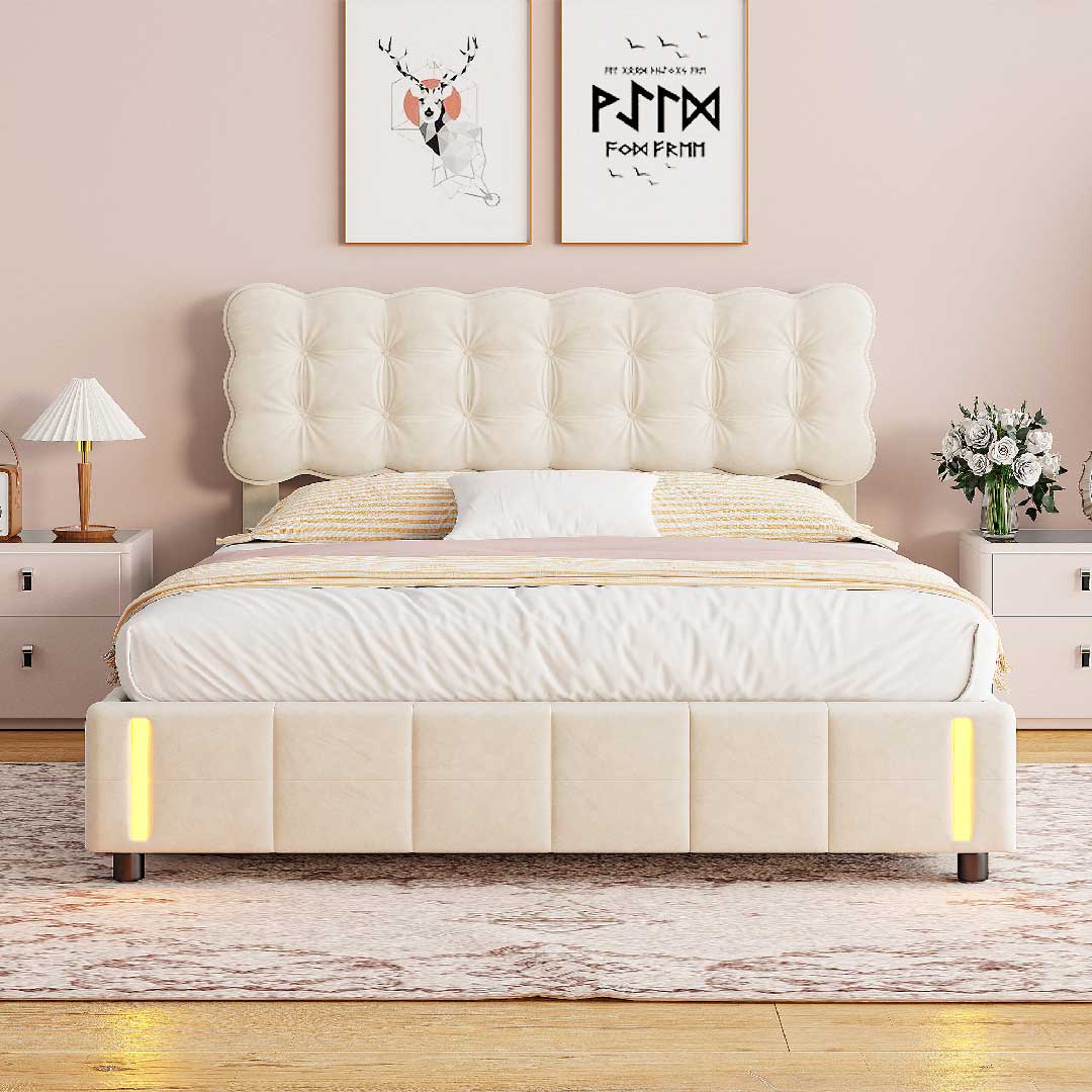 Yelenaro Samtbett mit Stauraum und LED Sensorlicht als modernes Doppelbett im Schlafzimmer