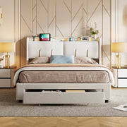 Yelenaro Polsterbett 140/160x200 cm in Beige mit LED-Beleuchtung, Stauraum und USB-Anschluss im modernen Schlafzimmer