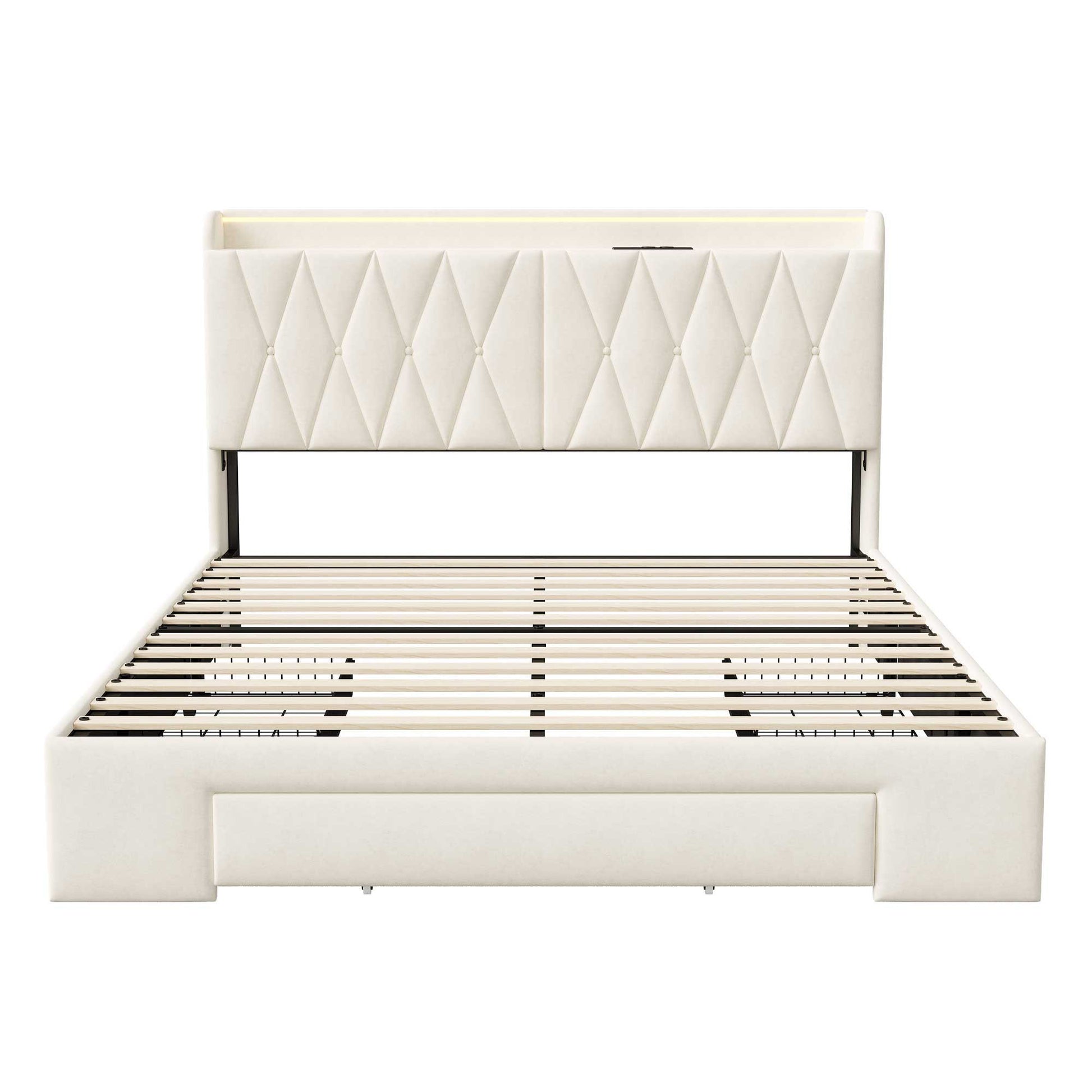 Yelenaro Samtbett mit LED-Beleuchtung, USB- und Typ-C-Anschluss sowie 3 Schubladen, Polsterbett in 140 oder 160×200 cm