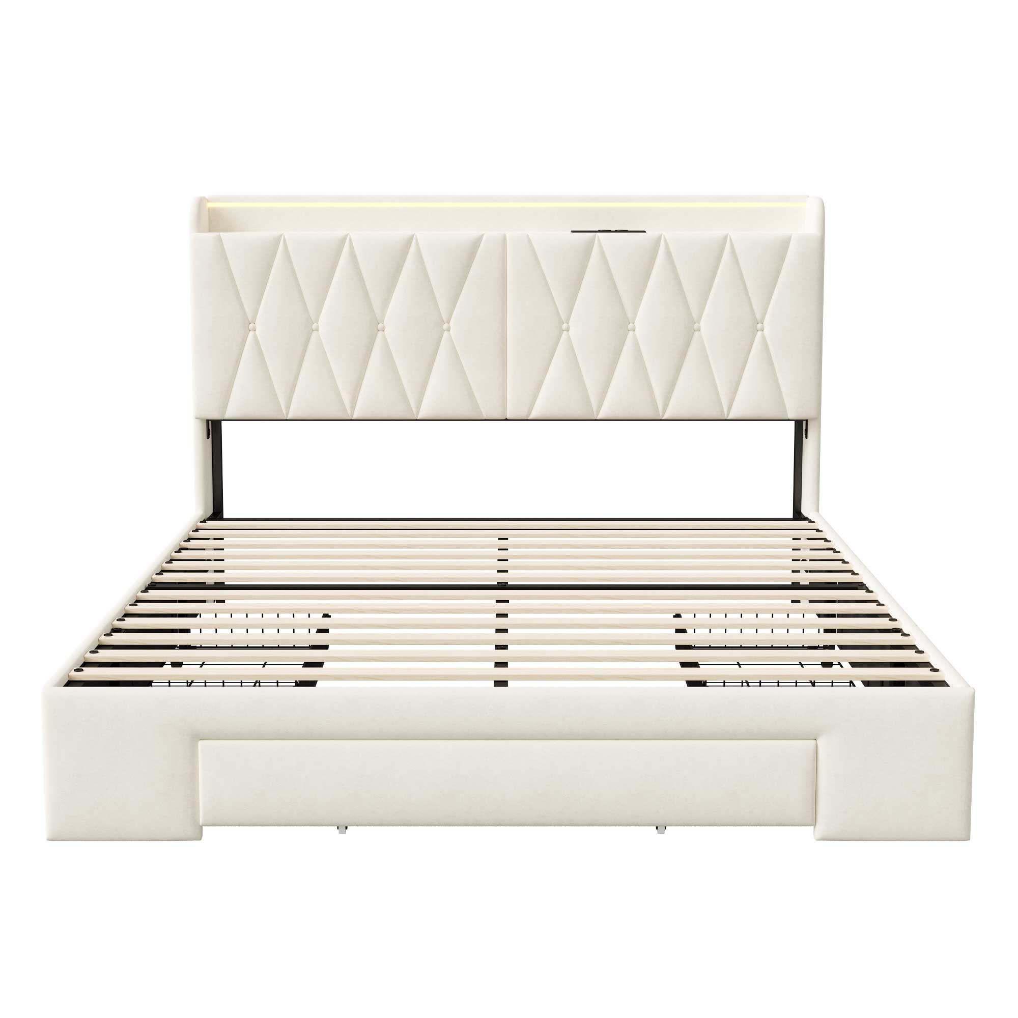 Yelenaro Samtbett mit LED-Beleuchtung, USB- und Typ-C-Anschluss sowie 3 Schubladen, Polsterbett in 140 oder 160×200 cm
