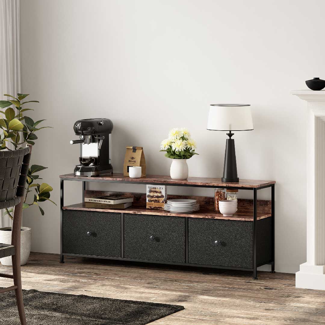 Yelenaro Lowboard 108 cm mit LED und Stoffschubladen – vielseitig nutzbar als TV-Schrank oder Sideboard