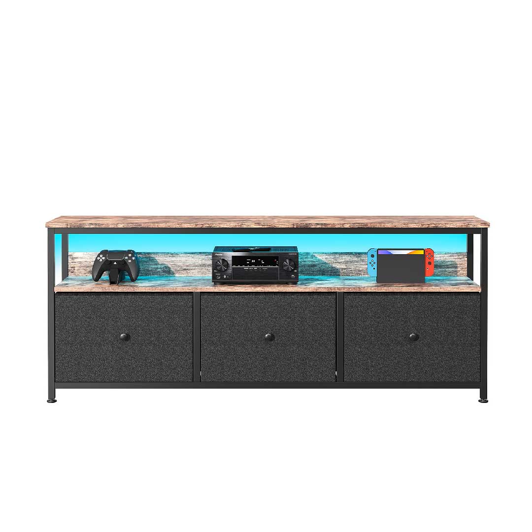 Yelenaro LED TV-Lowboard 137 cm – Retro TV-Board mit dunklen Stoffschubladen