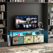 Yelenaro LED TV-Lowboard mit dekorativen Stoffschubladen – Retro TV-Möbel 137 cm
