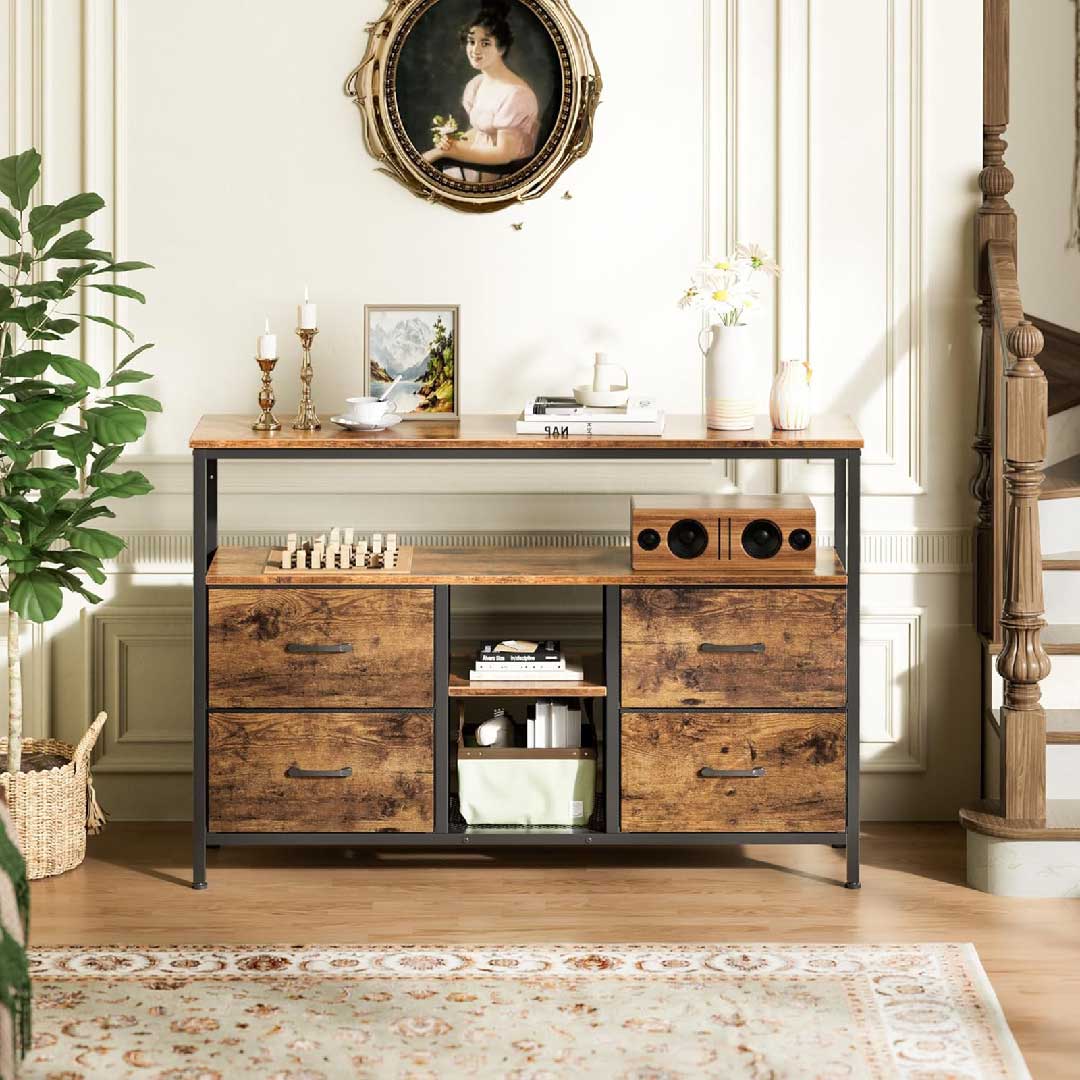 Yelenaro LED TV-Schrank 137 cm als Sideboard im Wohnzimmer, rustikale Holzoptik mit Metallrahmen
