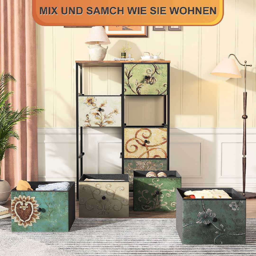 Yelenaro Schmale Kommode 8 Schubladen, Boho Vintage