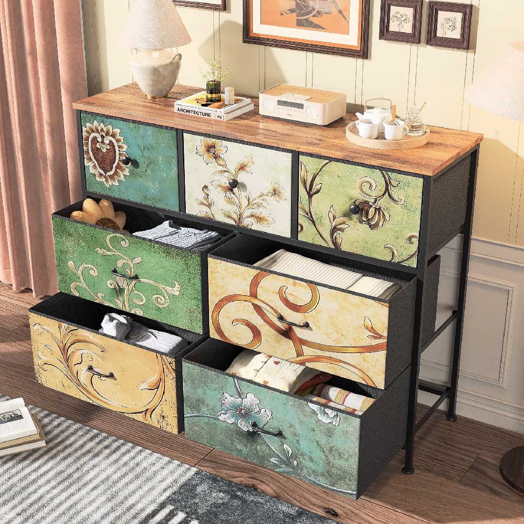 Yelenaro Luminarix Kommode 7 Schubladen, Boho Vintage Sideboard