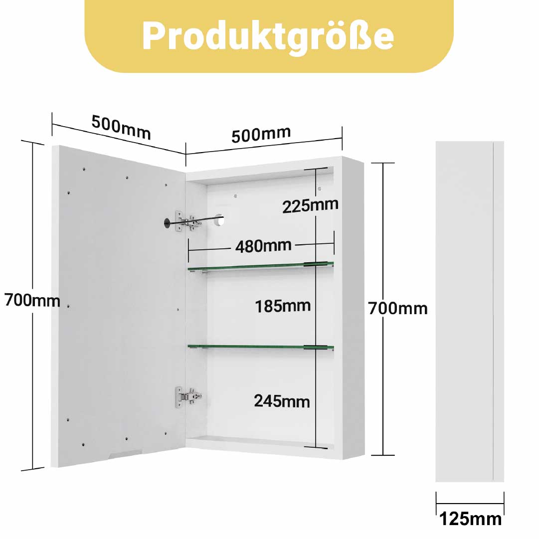 Yekenaro LED-spegelskåp 70x50 cm med touch och förvaring