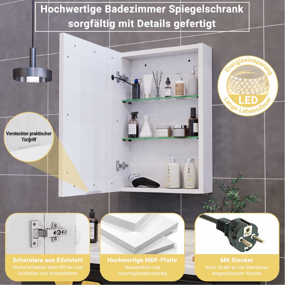 Yekenaro LED-spegelskåp 70x50 cm med touch och förvaring