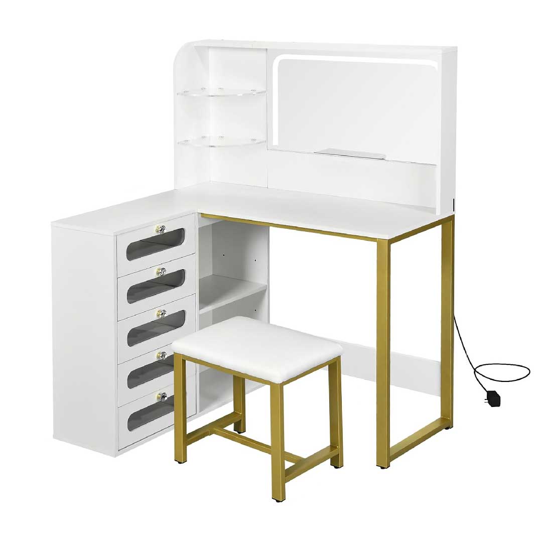Yelenaro L-Schminktisch mit LED-Spiegel & Hocker