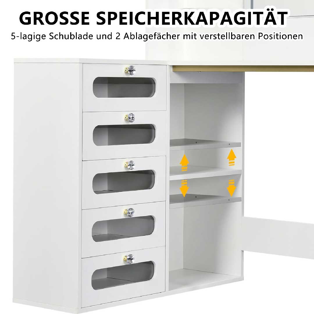 Yelenaro L-Schminktisch mit LED-Spiegel & Hocker