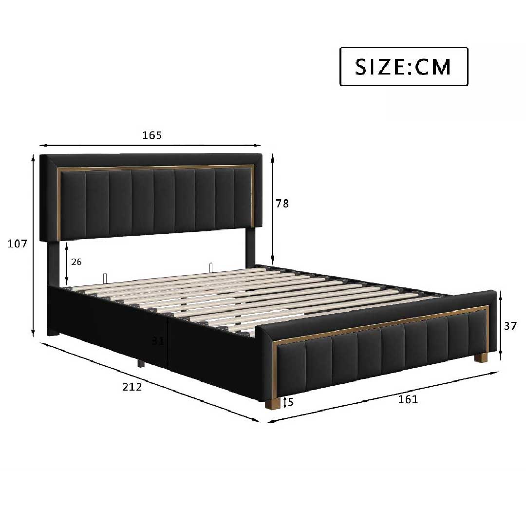 Abmessungen des Yelenaro Samt-Polsterbetts mit Stauraum, Größe 160×200 cm