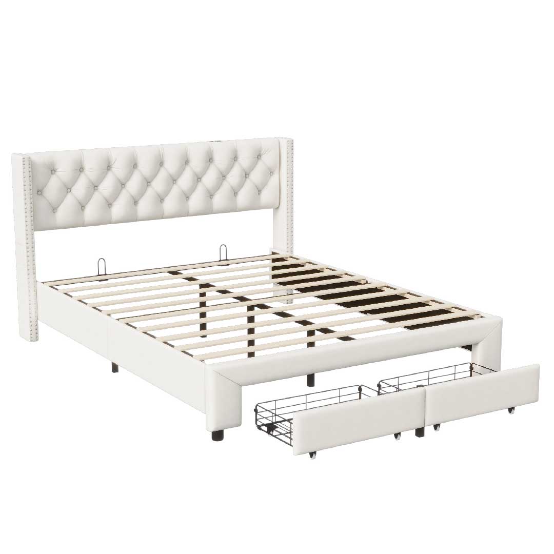 YELENARO LED-Polsterbett 160×200cm – Mit USB & Stauraum