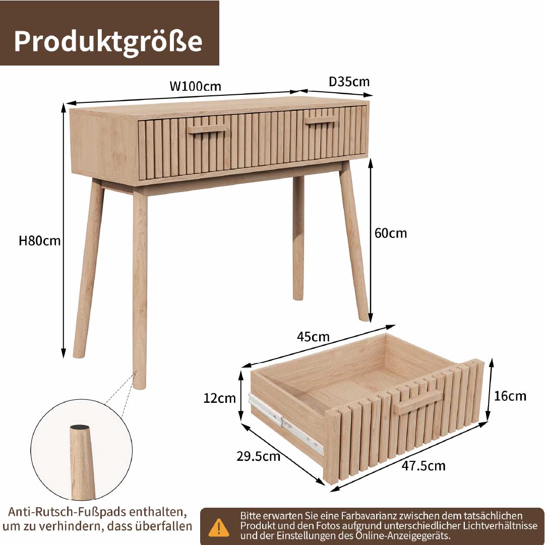 Yelenaro konsolbord 100 cm med 2 lådor – hallbord i träimitation