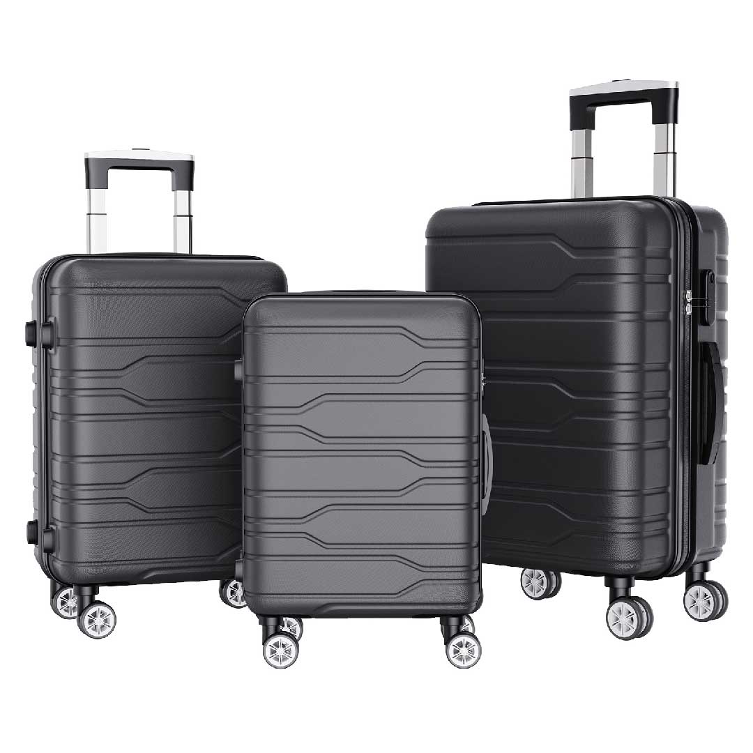 Schwarzes 3-teiliges Kofferset mit strukturiertem Hartschalen-Design