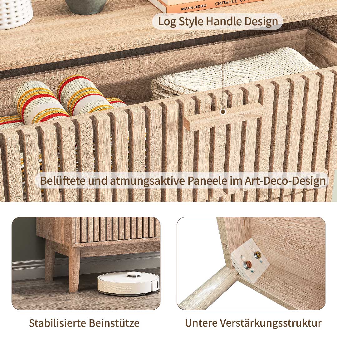 Yelenaro Holz Kommode mit 4 geriffelten Schubladen, Modernes Sideboard