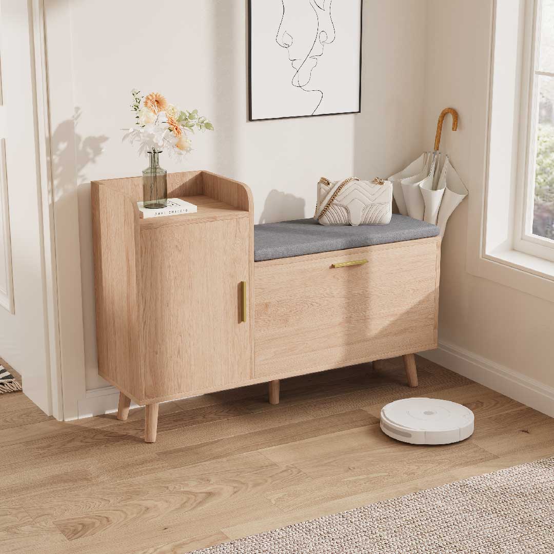 Yelenaro Schuhschrank mit Sitzbank aus Holz im Flur, platzsparende Schuhbank mit Sitzfläche und Stauraum