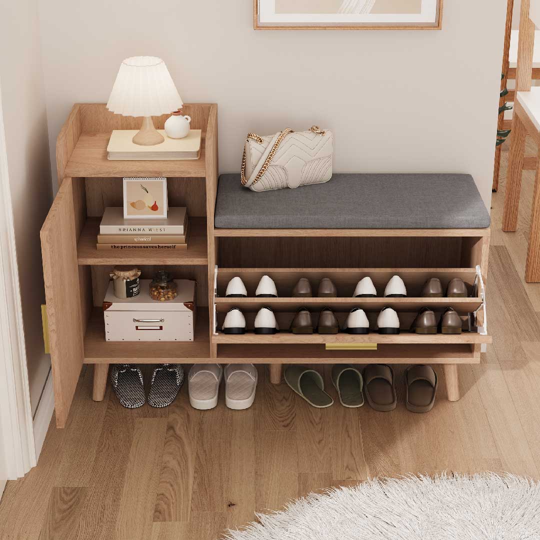 Schuhschrank mit Sitzbank und Klappschuhfach, Holz Schuhbank mit viel Stauraum für Schuhe im Eingangsbereich